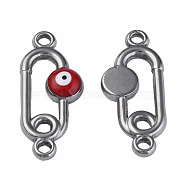 304 Stainless Steel Enamel Connector Charms, Stainless Steel Color, Oval with Evil Eye, Dark Red, 23x10x3mm, Hole: 1.6mm(STAS-N087-63-01P)