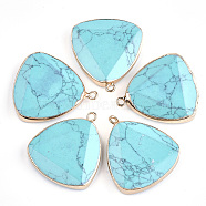 Electroplate Synthetic Turquoise Pendants, with Iron Findings, Faceted, Triangle, Golden, 34x30x7mm, Hole: 1.8mm(X-G-S344-14D)