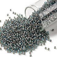TOHO Round Seed Beads, Japanese Seed Beads, (1072) Cocoa Lined Aqua, 11/0, 2.2mm, Hole: 0.8mm, about 50000pcs/pound(SEED-TR11-1072)