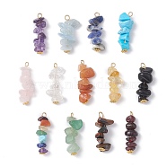 13Pcs Natural Mixed Gemstone Pendants, Chip Charms with 304 Stainless Steel Loops and Alloy Flower, Golden, 24~26x7~12x6~8mm, Hole: 1.8~2mm(PALLOY-JF02145-01)