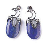 Natural Lapis Lazuli Pendants, with Brass Findings, Oval, Antique Silver, 44~46x20~21x16~17mm, Hole: 5x7mm(G-F639-09D)