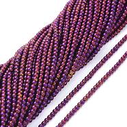 Electroplate Glass Beads Strands, Full Plated, Round, Purple Plated, 2.5mm, Hole: 0.7mm, about 177pcs/Strand, 14.09 inch(35.8cm)(EGLA-K014-A-FP03)