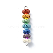 Chakra Natural Lava Rock Dyed Flat Round Pendants, Colorful Gems 304 Stainless Steel Glass Seed Beads Charms, Platinum, 42~42.5x8mm, Hole: 3mm(PALLOY-JF02528-02)