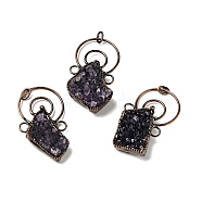 Natural Amethyst Nuggets Big Pendants, Large Hole Pendants, with Red Copper Tone Brass Findings, Cadmium Free & Lead Free, Rhombus, 72~75x42~44x11~17mm, Hole: 7mm(G-D468-33R)