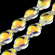 Electroplate Transparent Glass Beads Strands, Full Rainbow Plated, Lantern, Goldenrod, 12.5x9x5.5mm, Hole: 1mm, about 50pcs/strand, 25.43 inch(64.6cm)(EGLA-G037-12A-AB03)
