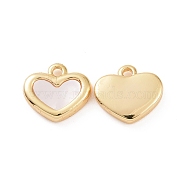 Shell Heart Charms, with Brass Findings, Real 18K Gold Plated, 9x10x2mm, Hole: 1.2mm(KK-E068-VC095)