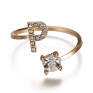 Alloy Cuff Rings, Open Rings, with Crystal Rhinestone, Golden, Letter.P, US Size 7 1/4(17.5mm)(RJEW-I075-01G-P)