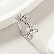 304 Stainless Steel Open Cuff Rings for Women, Flower, Stainless Steel Color, US Size 7(17.3mm)(FS-WG642B9-01)