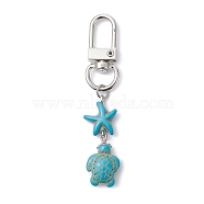 Synthetic Turquoise Pendant Decoration, with Alloy Swivel Clasps, Sea Turtle & Starfish, Platinum, 73mm(HJEW-JM01422)