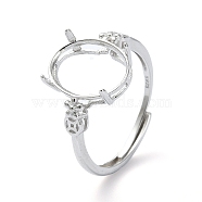 Adjustable 925 Sterling Silver Ring Components, 4 Claw Prong Ring Settings, For Half Drilled Beads, Real Platinum Plated, 2~3mm, Inner Diameter: 18mm(STER-K179-04P)