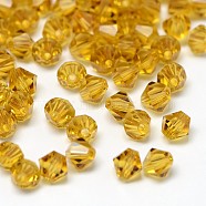 Imitation 5301 Bicone Beads, Transparent Glass Faceted Beads, Goldenrod, 4x3mm, Hole: 1mm, about 720pcs/bag(GLAA-F026-A03)