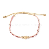 Adjustable Braided Bracelet, Brass & Glass & TOHO Round Seed Beaded Bracelets, for Women, Heart, Inner Diameter: 1-3/4~3 inch(4.6~7.50cm)(BJEW-MZ00043-03)