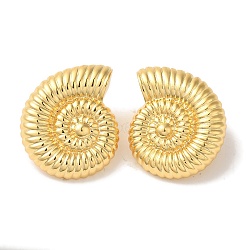 Rack Plating Spiral Shell Shape Brass Stud Earrings, Cadmium Free & Lead Free, Long-Lasting Plated, Real 18K Gold Plated, 31.5x25.5mm(EJEW-B062-35G)