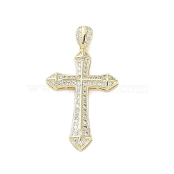 Real 18K Gold Plated Brass Micro Pave Cubic Zirconia Pendants, Cross, Clear, 41x26x4.5mm, Hole: 2x6mm(KK-A209-04F-G)