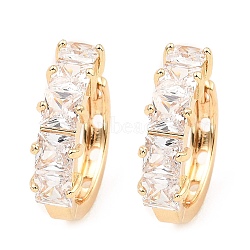 Brass Micro Pave Cubic Zirconia Hoop Earrings, Square, Light Gold, 18x20x5.5mm(EJEW-D078-18KCG)