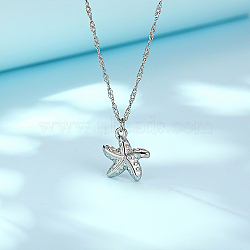Stainless Steel Pendant Necklaces, Starfish, Stainless Steel Color, 17.72 inch(45cm)(RE2353-2)