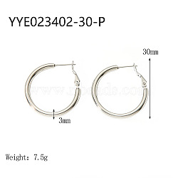 Stylish Stainless Steel Big Hoop Earrings, Silver, 30x3mm(NA7733-6)