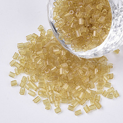 8/0 Two Cut Glass Seed Beads, Hexagon, Transparent Colours, Goldenrod, 2.5~3x2.5mm, Hole: 0.9mm, about 15000pcs/bag(SEED-S033-11A-01)