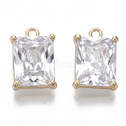 Brass Cubic Zirconia Charms, Nickel Free, Rectangle, Clear, Real 18K Gold Plated, 13x9x4mm, Hole: 1.2mm(X-KK-S348-503-NF)