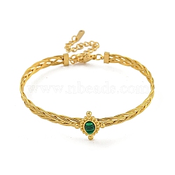 Adjustable Synthetic Malachite Bangles with Chain Extender, 304 Stainless Steel Jewelry for Women, Inner Diameter: 1-7/8x2-3/8 inch(4.7x6cm)(BJEW-E100-03G)