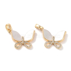 Brass Micro Pave Clear Cubic Zirconia Pendants, Cadmium Free & Nickel Free & Lead Free, with Shell, Double Butterfly, Real 18K Gold Plated, 16.5x21x3.5mm, Hole: 4.5x2.5mm(KK-B102-18G)
