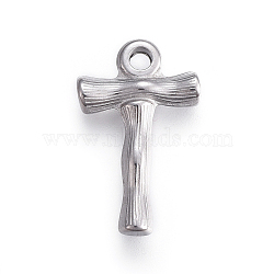 304 Stainless Steel Pendants, Bamboo Shaped Letter, Stainless Steel Color, Letter.T, 18x12x3mm, Hole: 1.6mm(STAS-I117-14E-P)