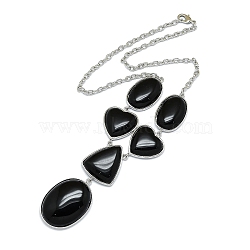 Natural Obsidian Necklaces, Brass Cable Chain Necklaces, Cadmium Free & Lead Free, 19.49 inch(49.5cm)(NJEW-C049-01C-P)