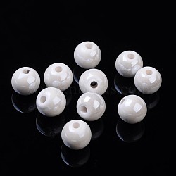 Pearlized Handmade Porcelain Round Beads, White, 10mm, Hole: 2mm(PORC-S489-10mm-01)