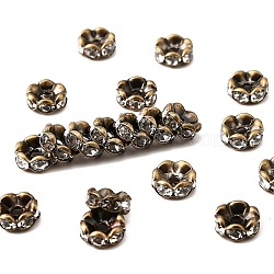 Brass Rhinestone Spacer Beads, Grade AAA, Wavy Edge, Nickel Free, Antique Bronze, Rondelle, Crystal, 8x3.8mm, Hole: 1.5mm(X-RB-A014-L8mm-01AB-NF)