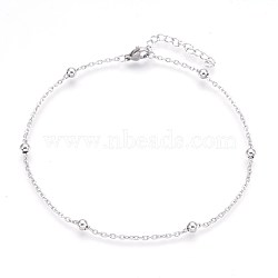 304 Stainless Steel Cable Chain Anklets, Stainless Steel Color, 9 inch(22.8cm), 1.7mm(AJEW-P069-03P)