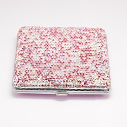 Shining Square Alloy Cigarette Cases, Covered with Rhinestone, Light Rose, 98x97x22mm(AJEW-L014-02)