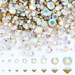 8 Style Pointed Back Glass Rhinestone Cabochons, Back Plated, Faceted, Diamond, Crystal AB, 2~10x1~6.5mm, 860pcs/box(RGLA-GA0001-07A)