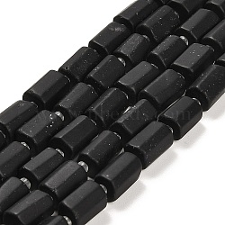 Frosted Natural Black Tourmaline Beads Strands, with Seed Beads, Faceted Column, 9~11x6~7.5x6~7.5mm, Hole: 1.2mm, about 30pcs/strand, 15.16~15.55 inch(38.5~39.5cm)(G-G068-A26-01)