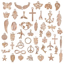 47Pcs Alloy Pendants, for Jewelry Necklace Bracelet Earring Making Crafts, Mixed Shapes, Rose Gold, 13~15x10~24mm(JX215A)