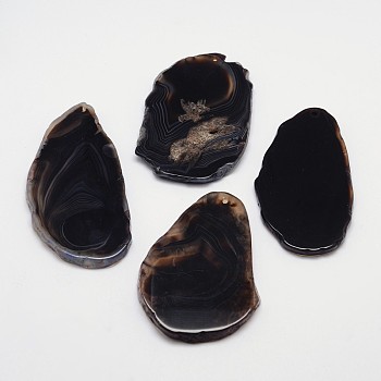 Nuggets Natural Agate Pendants, Dyed, Black, 38~100x24~70x5~6mm, Hole: 2mm