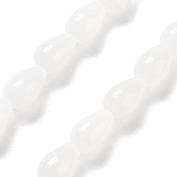 Natural White Jade Beads Strands, Teardrop, 12x8mm, Hole: 1.2mm, about 33~34pcs/strand, 15.16~16.54''(38.5~42cm)