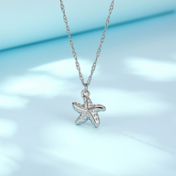Stainless Steel Pendant Necklaces, Starfish, Stainless Steel Color, 17.72 inch(45cm)