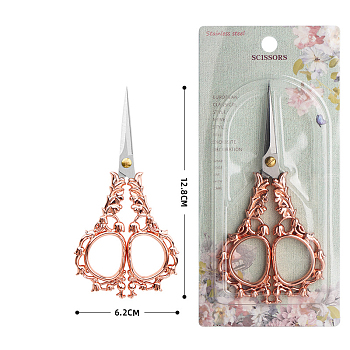 Stainless Steel Scissors, Embroidery Scissors, Sewing Scissors, with Zinc Alloy Handle, Rose Gold & Stainless Steel Color, 128x62mm