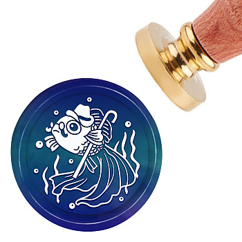 Brass Wax Seal Stamp with Handle, for DIY Scrapbooking, Fish Pattern, 3.5x1.18 inch(8.9x3cm)