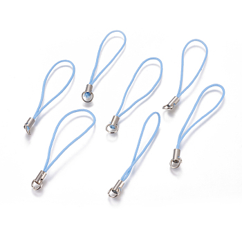 Mobile Phone Strap, DIY Cell Phone Straps, Alloy Ends with Iron Rings, Sky Blue, about 45mm long, Ring: about 7mm in diameter
