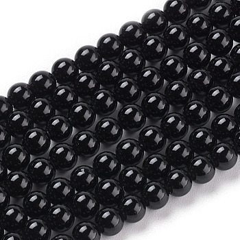 Round Natural Black Onyx Beads Strands, 4mm, Hole: 0.8mm, about 94pcs/strand, 15.7 inch
