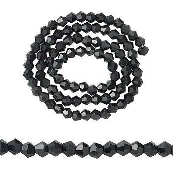 Imitation Austrian Crystal 5301 Glass Beads Strand, Faceted Bicone, Black, 4x4mm, Hole: 1mm, about 92~96pcs/strand, 13.78~14.37 inch