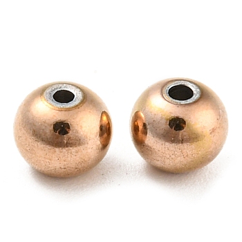 304 Stainless Steel Spacer Beads, Round, Rose Gold, 6x5mm, Hole: 1.2mm