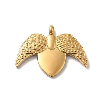 Vacuum Plating 304 Stainless Steel Pendants, Angel Wing Charm, Golden, 19x25x2mm, Hole: 2mm