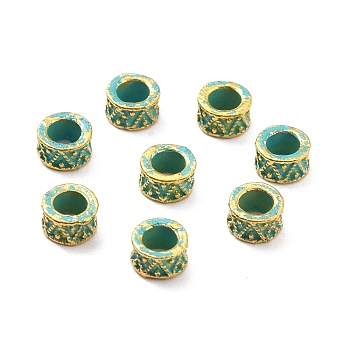 Tibetan Style Alloy Beads, Column, Golden & Green Patina, 6x3.5mm, Hole: 3.5mm