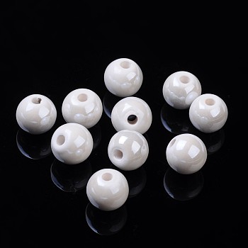 Pearlized Handmade Porcelain Round Beads, White, 11mm, Hole: 2mm