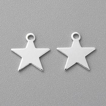 Brass Charms, Star,  Long-Lasting Plated, 925 Sterling Silver Plated, 10.5x10x0.5mm, Hole: 1.4mm