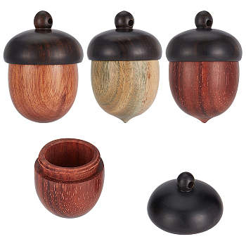 3Pcs 3 Colors Wood Pendants, with Unscrewable Coge, for Diffuser Storage, Acorns Charm, Autumn, Mixed Color, 29~30x20~21mm, Hole: 1.4~1.8mm, Inner Diameter: 13mm, 1pc/color