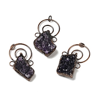 Natural Amethyst Nuggets Big Pendants, Large Hole Pendants, with Red Copper Tone Brass Findings, Cadmium Free & Lead Free, Rhombus, 72~75x42~44x11~17mm, Hole: 7mm