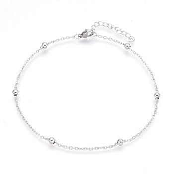 304 Stainless Steel Cable Chain Anklets, Stainless Steel Color, 9 inch(22.8cm), 1.7mm